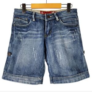 Guess Denim Bermuda Shorts Jorts Convertible Distressed Blue Size Medium